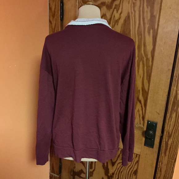 Vintage Teddy Bear Graphic Collared Sweatshirt Burgundy Cottagecore Top - Picture 12 of 12